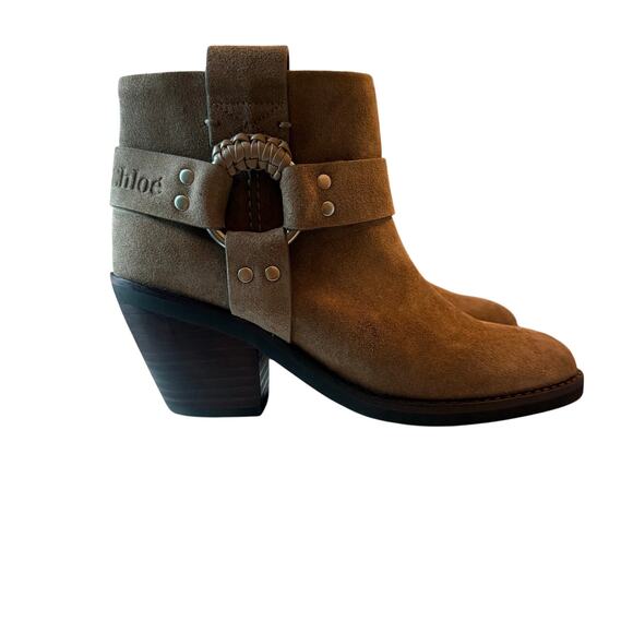 See by Chloé Ankle Boots Taupe Suede Western Luxury Block Heel Size 36 6 NIB - Picture 6 of 9